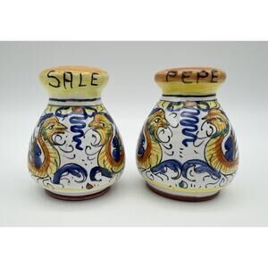 Deruta Raffaellesco Italian Salt & Pepper Shakers 3” Hand Painted Dragon Italy